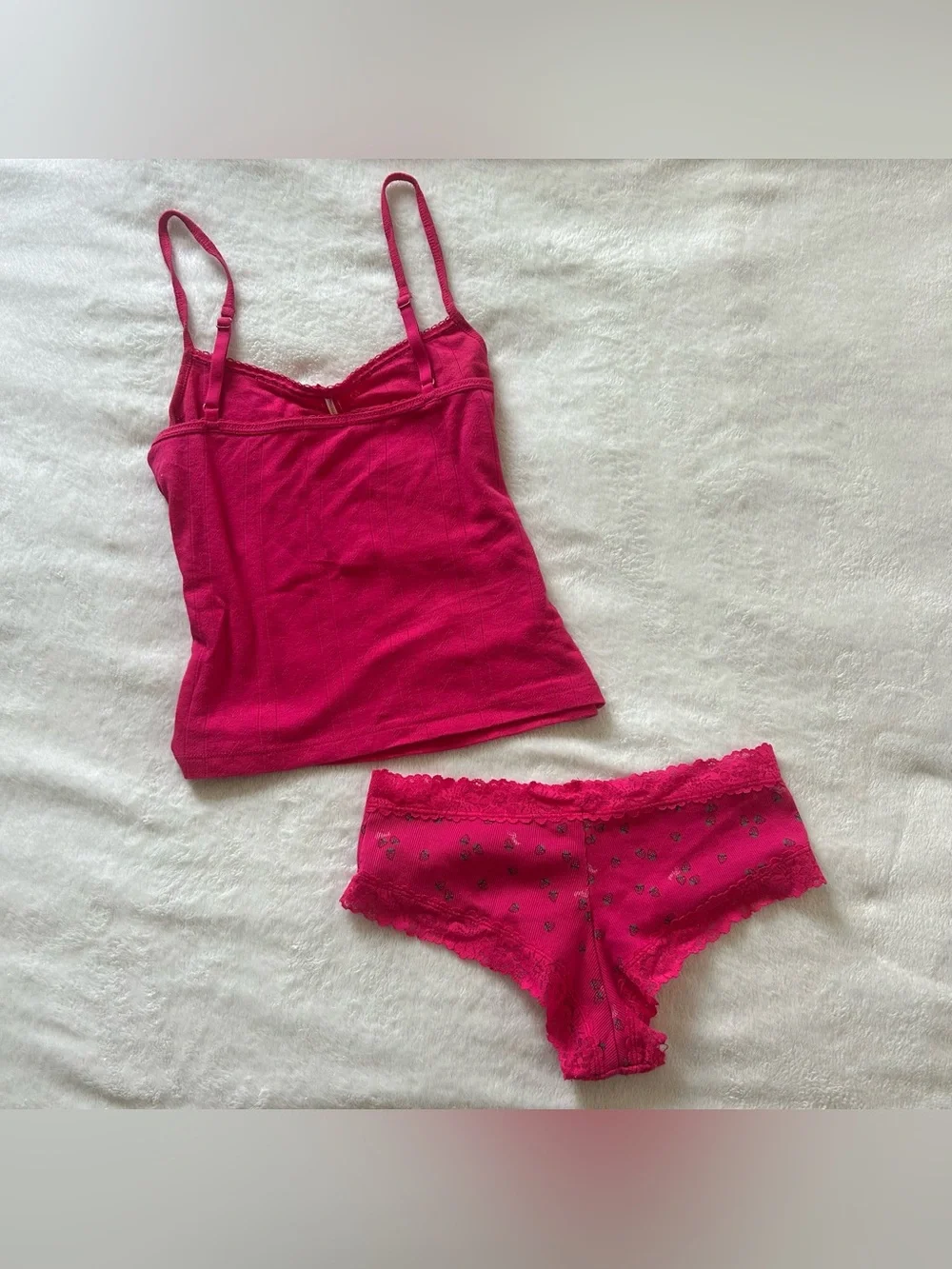 Victoria’s Secret PINK Strawberry Lace Cami & Panty Set – Hot Pink – Size Small